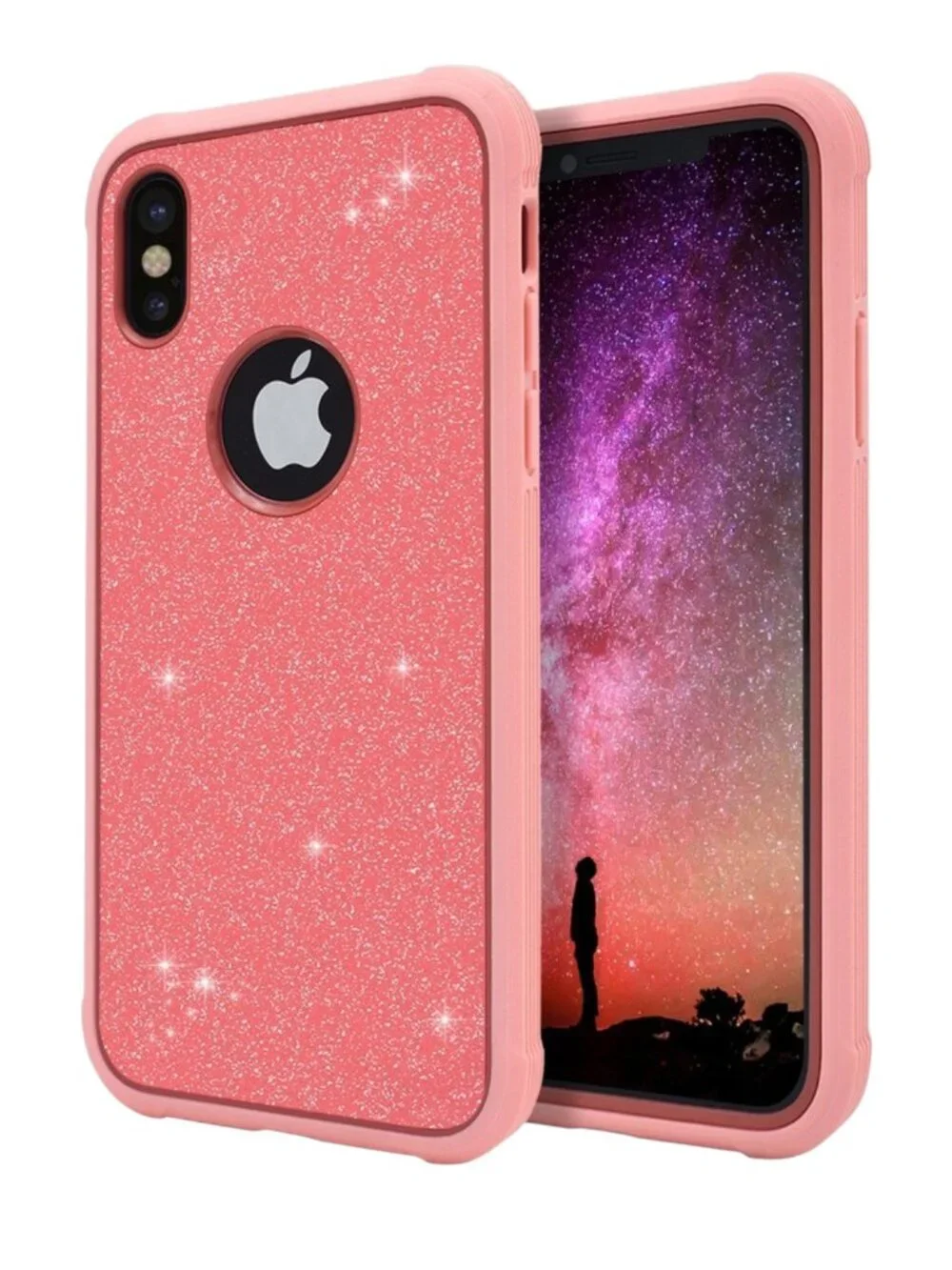 2 NEW iPhone Xs 1Os X 10 Case Cover Pink Glitter Sparkle Protective Shockproof